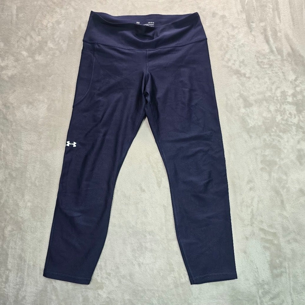 Under Armour HeatGear Navy Compression Cropped Leggings 1365335 Womens Large